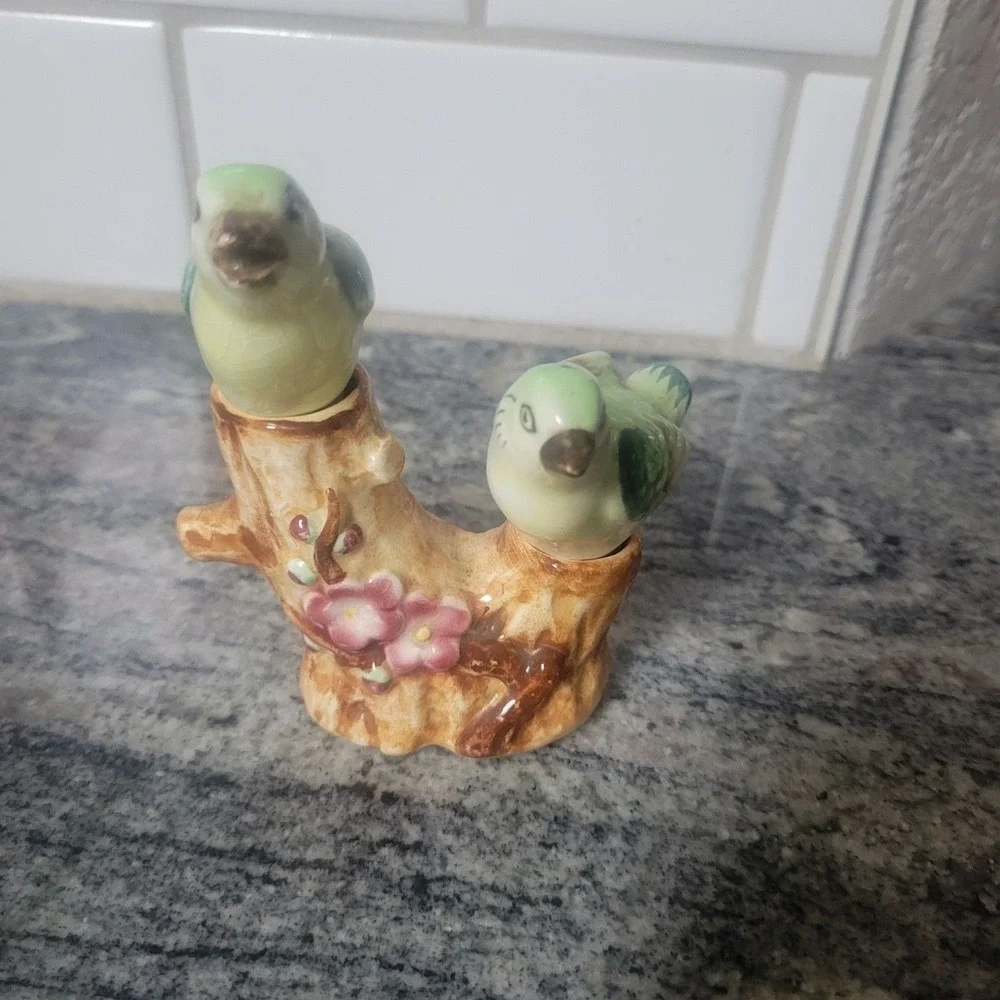 Birds On Branch Pink Flowers Salt And Pepper Shakers